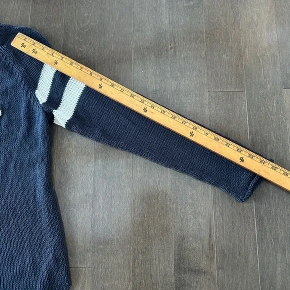 Wooden Ships SALTY Sweater Loose Knit Striped Coastal Preppy Navy White M/L - Picture 6 of 7